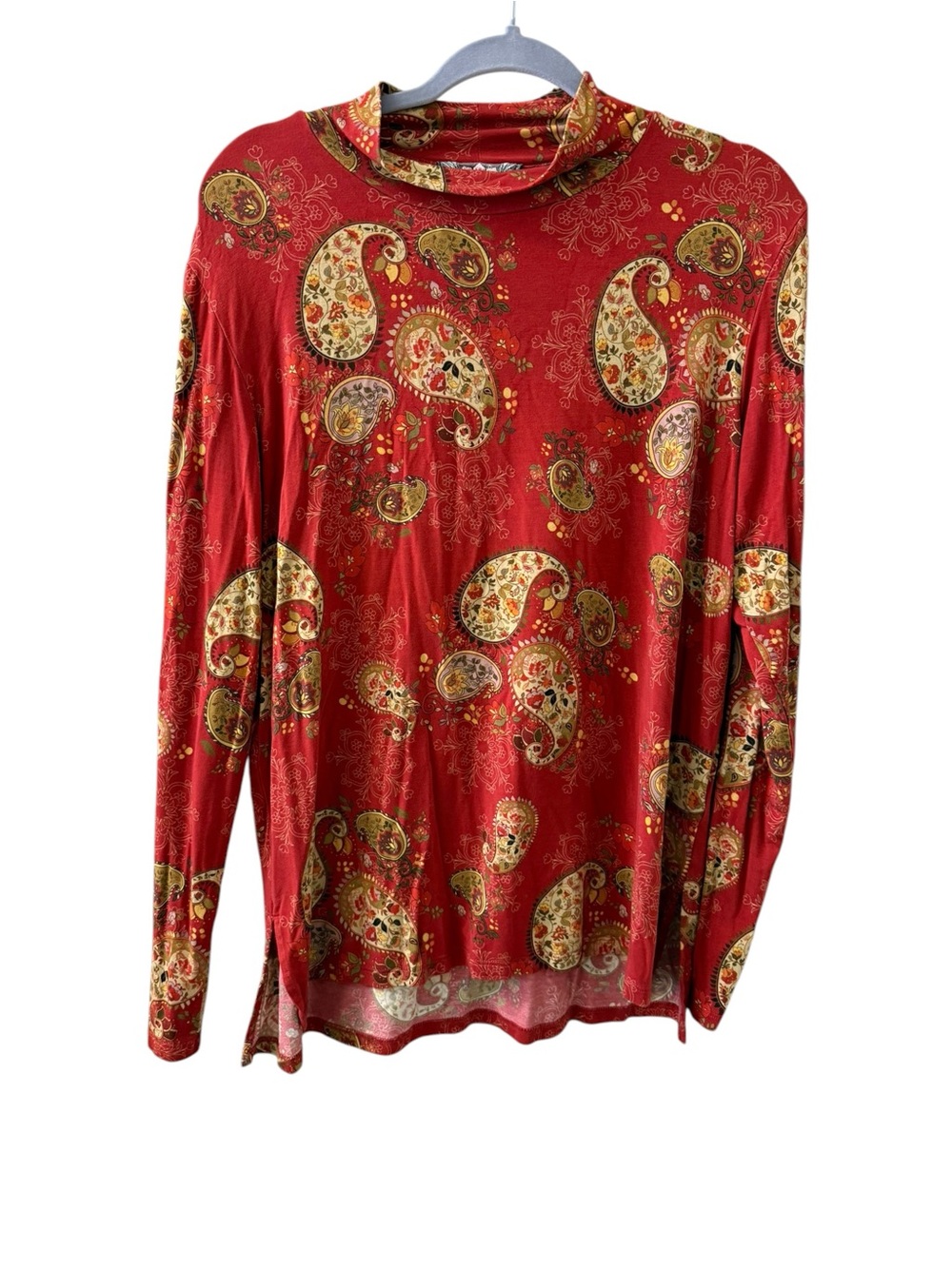 Johnny Was Red Paisley Janey Mock Neck Long-Sleeve Top